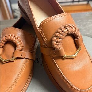 SCHUTZ Brown Leather Loafers with Gold Accent